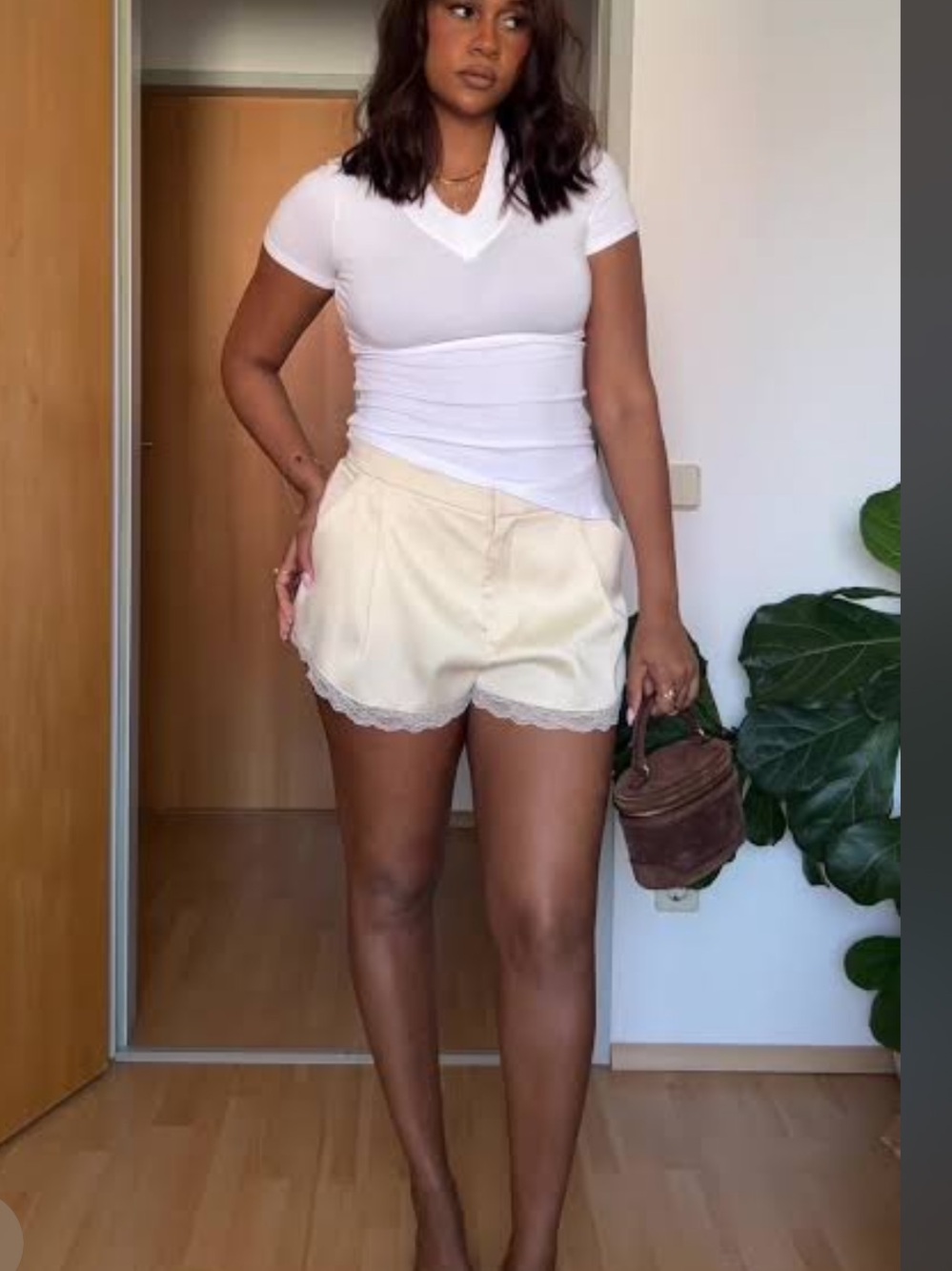 Zara Cream High-Waist Lace-Trim Shorts